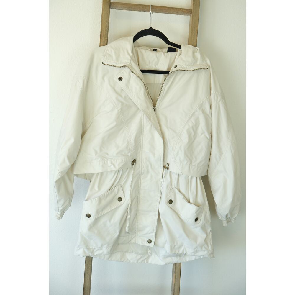 Vintage Aeros Windbreaker Cream Jacket | Longline Parachute Coat Womens Small